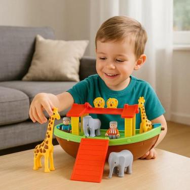 Imagem de Arca Noé Montar Bonequinhos Animais Barco Navio Presente Criança Bichi