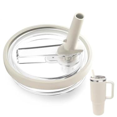 Imagem de Tampa de canudo flip compatível com Stanley Cup 850 g, tampa de substituição à prova de vazamento sem BPA adequada para copo Stanley Quencher de 850 g, à prova de derramamento, 1 pacote de creme