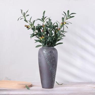 Imagem de LINYTHER Vaso rústico grande, cerâmica preta, textura vintage moderna semelhante a pedra, decoração de piso alto ou mesa, vaso de cerâmica envelhecido