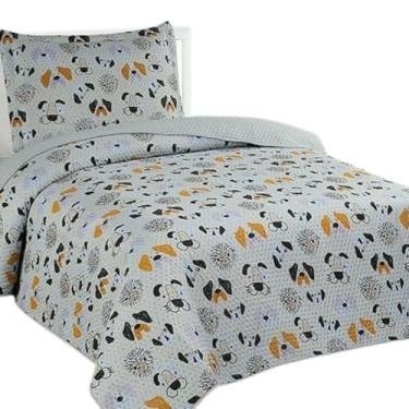 Imagem de Kit Colcha Solteiro Infantil Habitat 2 Peças 1,60m x 2,40m - Estampados (Cachorrinhos Cinza)