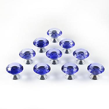Imagem de IQUALITE 12 peças de vidro cristal em forma de diamante 30 mm puxador de gaveta Usd para armário, gaveta (azul)