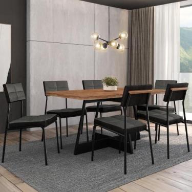 Imagem de Conjunto Sala de Jantar Loanda 6 Cadeiras Carraro Grafite/Preto/Nogal