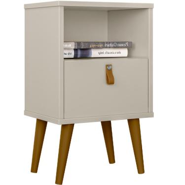 Imagem de Mesa De Cabeceira Com 01 Gaveta 01 Nicho 04 Pés em Madeira Loreta L05 Off White - Lyam Decor