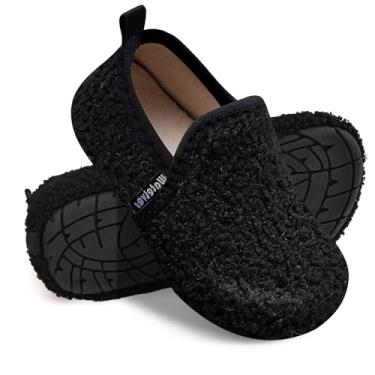 Imagem de WateLves Pantufas infantis para meninas e meninos, sapatos para casa, leves, antiderrapantes, para inverno, ambientes internos e externos, sapatos de caminhada, Preto, 8-8.5 Toddler