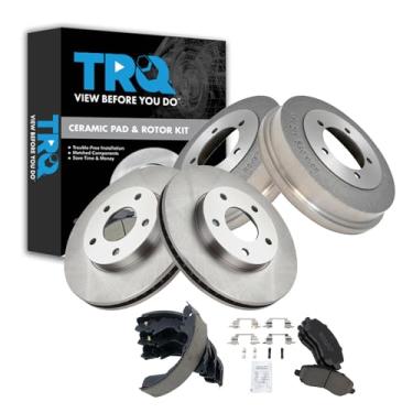 Imagem de TRQ Pastilha de freio dianteiro e traseiro e rotor, kit de sapata e tambor de cerâmica compatível com Mitsubishi Eclipse 2002-2005 Galant 2001-2003