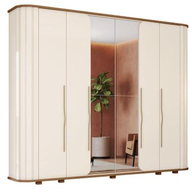 Imagem de Guarda Roupas Casal 6 Portas E 6 Gavetas Tango Premium Ripado Off White / Madeirado