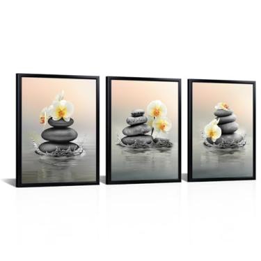 Imagem de Artmyharbor Arte de parede emoldurada preta Zen imagem de orquídea amarela ioga spa meditação decoração de banheiro 30,5 x 40,6 cm