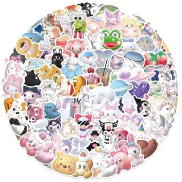 Imagem de 100 peças de adesivos Sanrio de desenho japonês 3D mangá Hello Kitty adesivos para garrafa de água, capacete, laptop, telefone, decalques de animais de desenho animado, lembrancinhas de festa, adesivo