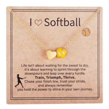 Imagem de RUOOUY Colar de bola Sweet Love, softball, futebol, voleibol, basquete, acessórios esportivos, joias, presente de Natal para mulheres, namorada, filha, Latão, Sem Pedra Preciosa