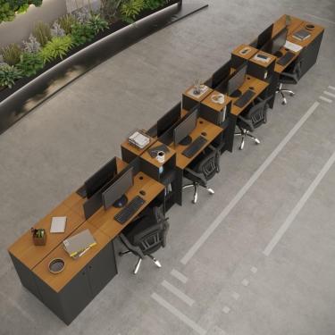 Imagem de Estação De Trabalho 8 Lugares Tech Office 8 Mesas 6 Armários - Preto E Cedro Preto E Cedro