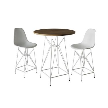 Imagem de Jogo Mesa Bistrô Eames Tampo Amêndoa 60Cm 2 Banquetas Branca Base Ferro Branco - Cor: Amendoa