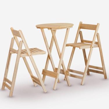 Imagem de Conjunto De Mesa Bistrô Redondo E 02 Cadeiras Em Eucalipto Sem Pintura