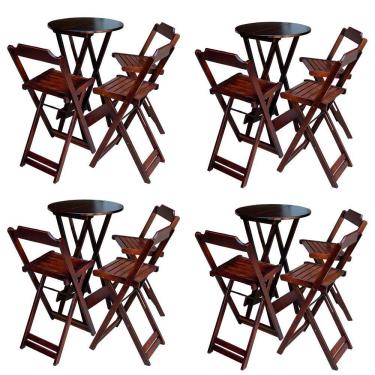 Imagem de Kit 4 Conjuntos De Mesa Bistrô Dobravel Em Madeira Maciça Com 3 Banquetas Altas - Imbuia - Marrom