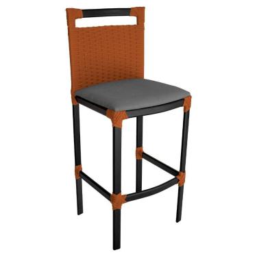 Imagem de Banqueta Alta Vigor Em Alumínio E Corda Náutica Ocre Ocre Com Cinza