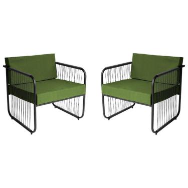 Imagem de Conjunto 2 Poltronas área Externa Fibra Sintética Córdova Preto-verde