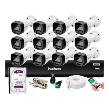 Imagem de Kit 12 Cameras Intelbras 1220 B Full Color Dvr Imhdx 3116 Hd 2tb