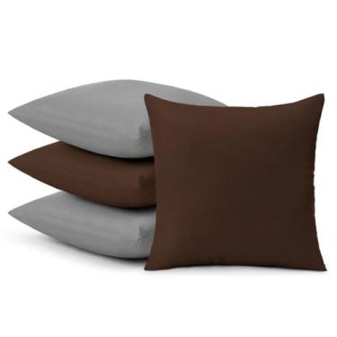 Imagem de Kit com 4 Almofadas Decorativas 45x45cm com Enchimento | Almofadas Coloridas para Sala, Quarto e Sofá | Capas em Microfibra com Zíper(MIX_TABACO&CINZA LISO)