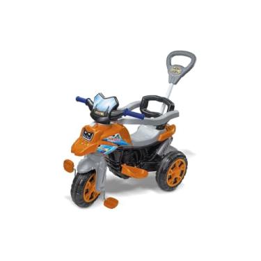 Imagem de Triciclo Infantil com Pedal e Haste, Plástico, Azul, com Buzina, Cinto de Segurança, Porta-objetos, para Crianças a partir de 12 Meses, 94,5x92x62,5 cm