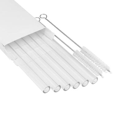 Imagem de Pacote com 6 canudos de substituição compatíveis com Stanley IceFlow 2.0 Copo flip com alça de 590 ml, conjunto de canudos de vidro transparente para smoothies milkshake com 2 escovas de limpeza