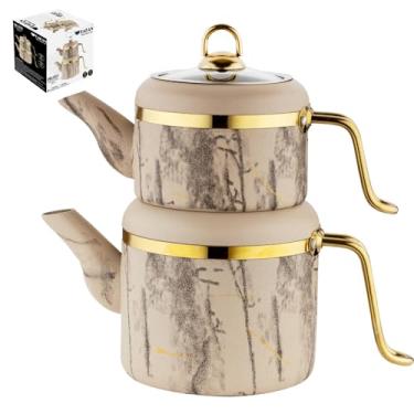 Imagem de Hakan Melody Conjunto de bule de chá turco | Chaleira de chá de 3,5 L para fogão com aço inoxidável sem mãos e tampa de vidro | Máquina de chá corporal de alumínio | Chaleiras duplas com tampa de