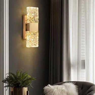 Imagem de Luminária de parede moderna e luxuosa em cristal com LED, ideal para sala de estar, quarto, cabeceira, casa de campo, hotel, escritório, escada e corredor (Estilo 23 D9H29CM)