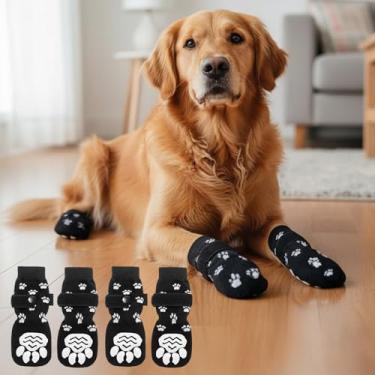 Imagem de 4 meias antiderrapantes para cães - botas de cachorro para evitar lamber patas, sapatos antiderrapantes para cães ao ar livre, ótimo para proteção de patas de cães
