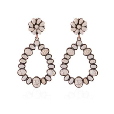 Imagem de Western Outfits Brincos femininos boêmios turquesa ocidentais pingente vintage étnico flor country concerto roupas para mulheres acessórios de vestido, Metal, Sem pedra preciosa