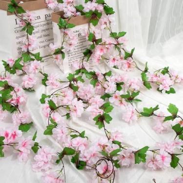 Imagem de 1 peça de flores de cerejeira artificial decoração de hera de videira falsa guirlanda adequada para decoração de casamento, apresentações de palco (rosa claro)