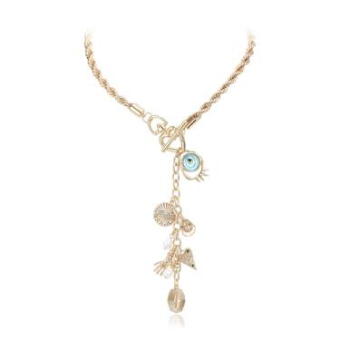 Imagem de FANZE Colar com pingente de olho turco para mulheres, corrente de clipe de papel de ouro grosso com strass de cristal, ajustável, moeda redonda gravada, flor, estrela do mar, joia delicada de amuleto