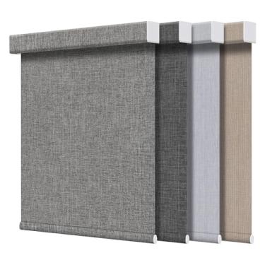 Imagem de Grandekor Cortinas de rolo blackout Free-Stop para janelas, cinza escuro cânhamo 85 x 183 cm | Persianas 100% blackout para interior, persianas sem fio de tecidos texturizados, persianas de proteção