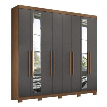 Imagem de Guarda Roupa Casal Master New 8.4 8 Portas Jatobá-grafite Com Espelho E Pés - Santos Andirá Jatobá-grafite
