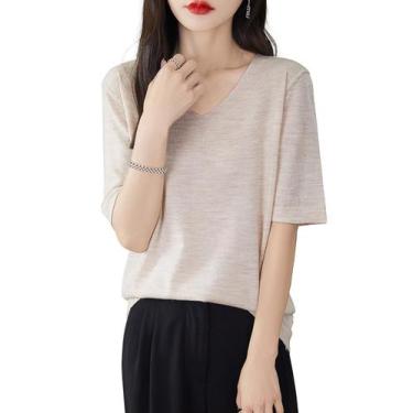 Imagem de Camisa de camada base Chanyarn 100% lã merino com decote em V para mul