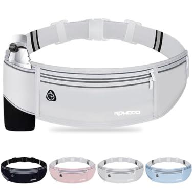 Imagem de RDMODO Pochete com suporte para garrafa de água, cinto fino de hidratação para corrida para mulheres e homens, mochila de cintura resistente à água para iPhone Samsung, suporte de telefone com 4