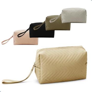 Imagem de Necessaire de Viagem Feminina com Alça Lateral, Material PVC, Formato Retangular, Impermeável, Design Moderno, Ideal para Cosméticos e Produtos de Higiene, 17x7x10 cm (AREIA)