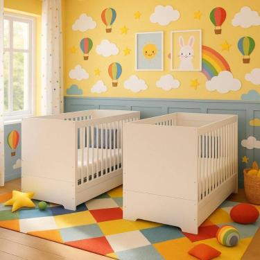 Imagem de Kit Berço Para Gêmeos 3 Em 1 Para Colchão 60x130cm Multimóveis Mp4392 Branco