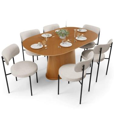 Imagem de Mesa Valência Com 06 Cadeiras Para Sala De Jantar Louise L02 Linho Cru - Lyam Decor