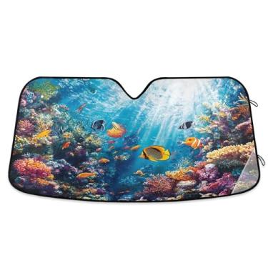 Imagem de SEHANY Para-brisa de carro colorido de recifes de corais e peixes, para-sol para mulheres, pára-brisa frontal dobrável, bloqueia raios UV, mantém o veículo fresco, para-sol de carro para caminhão SUV