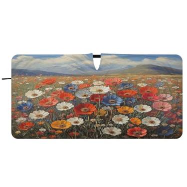 Imagem de Blueangle Pára-brisas vintage flores silvestres pintura a óleo - 149.9 cm x 76.2 cm dobrável carro janela frontal blocos pára-sol raios UV viseira de sol (854)