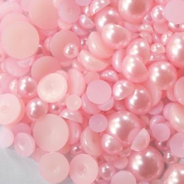 Imagem de MKLKSDH Pérolas planas de 3000 peças para artesanato, 100 g tamanhos mistos 4/5/6/8/10/12 mm Lt.Pérolas meia redondas rosa para artesanato, contas falsas planas para arte de unhas, rosto, copos