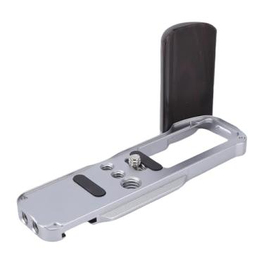 Imagem de Yunir Punho Em Forma de L para Câmera Fuji X 100VI, Placa de Base de Montagem retrô Suporte L Com Alça, Placa de Liberação Rápida Em Forma de L de Alumínio Com Punho de Madeira Furo de (Prata)