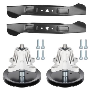 Imagem de Bomusou 46” Lawn Mower Deck Rebuild Kit Compatible with Cub Cadet XT1-LT46 XT2-LX46, MTD T225 T240 T2800 T3100 T8200 T8600 CYT4622SE, 2 Spindles for 618-06977 918-06977, 2 Pulleys, 2 Blades