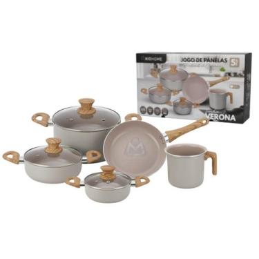 Imagem de Jogo De Panelas Cerâmica 5 Peças Verona Antiaderente Indução Gás Branc