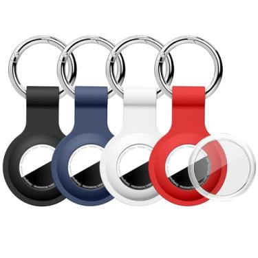 Imagem de Linsaner Suporte de AirTag atualizado com capa transparente cobertura total chaveiro para AirTag, silicone para AirTags, pacote com 4 para Apple Holder GPS Tracker Item Tag Finders, preto/branco/azul