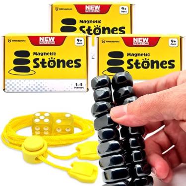 Imagem de Upgraded (Multi-Level) Magnet Chess Game with String & Stones - Clear & Simple Instructions | Premium Set with 20 Larger & Stronger Stones, Adjustable Rope, 2 Dice & Travel Pouch | 3 Pack