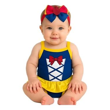 Imagem de Fantasia Branca de Neve bebê menina body temático com laço mesversário (Regata com laço, M)
