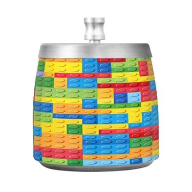 Imagem de Qilmy Blocos de construção cinzeiro de aço inoxidável com tampa - Cinzeiro de cigarro à prova de vento sem cheiro sem fumaça para casa, escritório, carro, pátio, varanda (uso interno e externo)