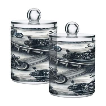 Imagem de Qilmy High Way Suporte Qtip para motocicletas, pacote com 2, frascos de boticário de 400 ml, vasilha organizadora de banheiro para cotonetes, bolas de algodão, almofadas de maquiagem, fio dental, sais