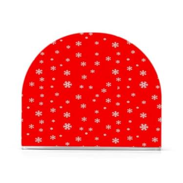 Imagem de JUZIHAI Suporte de guardanapo para mesa, flocos de neve vermelhos de Natal, dispensador de guardanapo de acrílico, suporte de lenços de mesa independente para cozinha, jantar, bar, festa, decoração de