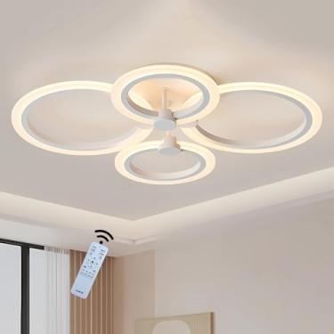 Imagem de Luminária de teto moderna, lustre LED com 4 anéis, 40W, 3200LM, para sala de estar, quarto, corredor, restaurante, dimerizável, temperatura de cor de 3000 a 6000K, dimensões: 54×40×13CM
