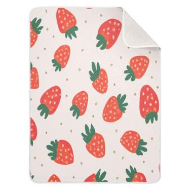 Imagem de Qilmy Cobertor de bebê Sweet Strawberry 76 x 101,6 cm, cobertor infantil de algodão macio para meninos e meninas, cobertor leve e quente para bebês e bebês recém-nascidos